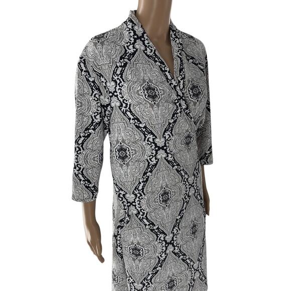 J. McLaughlin Gray Damask Catalina Cloth Faux Wrap Dress - Picture 3 of 9